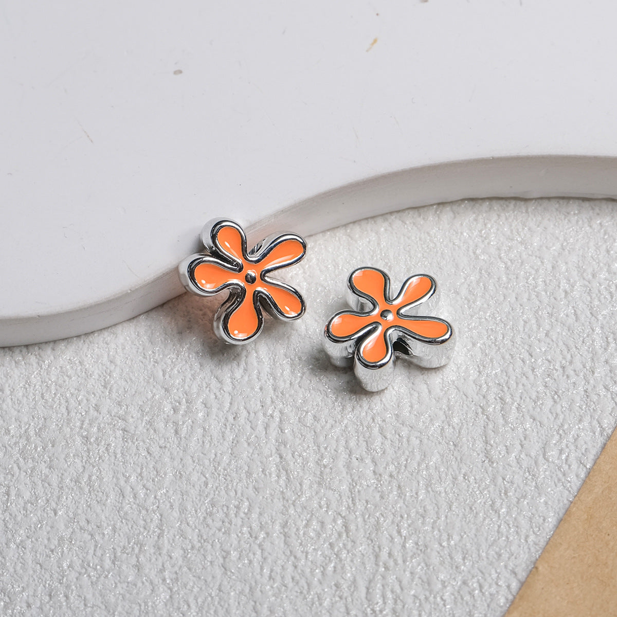 Irregular Flower Acrylic Beads 14mm Silver Enamel Mixed Colors 50pcs 15
