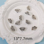 Flat Fan Metal Beads 13mm Vintage Floral Carved Silver Tone 60pcs 3