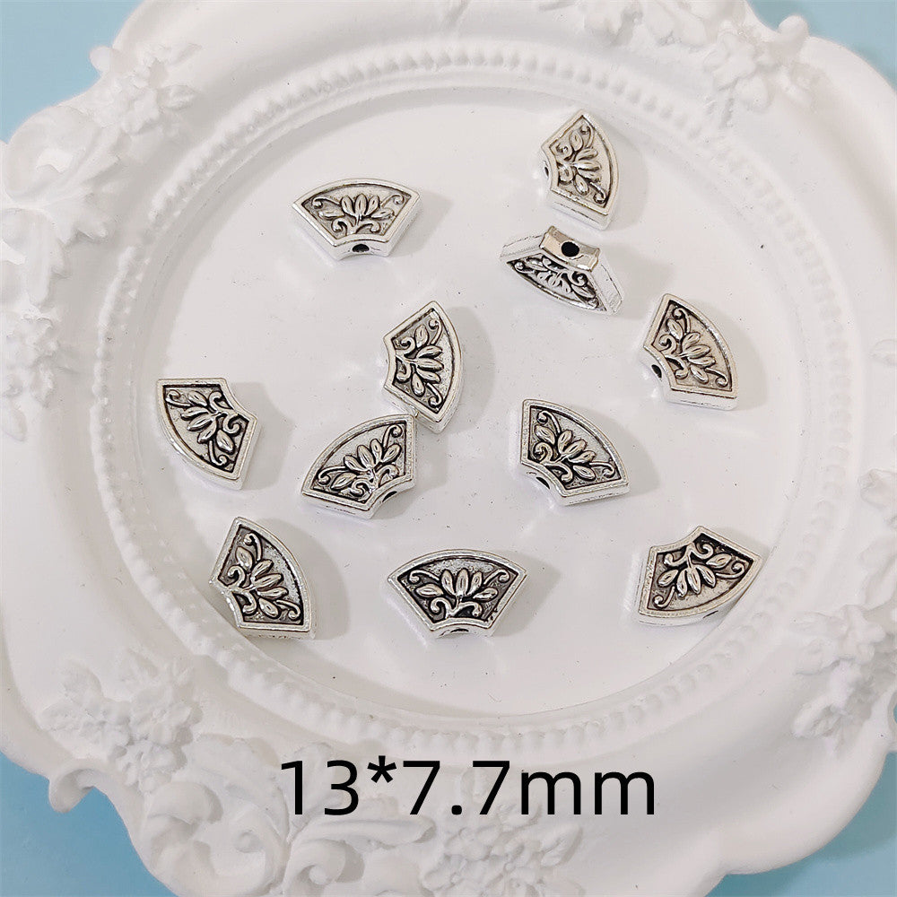 Flat Fan Metal Beads 13mm Vintage Floral Carved Silver Tone 60pcs 3