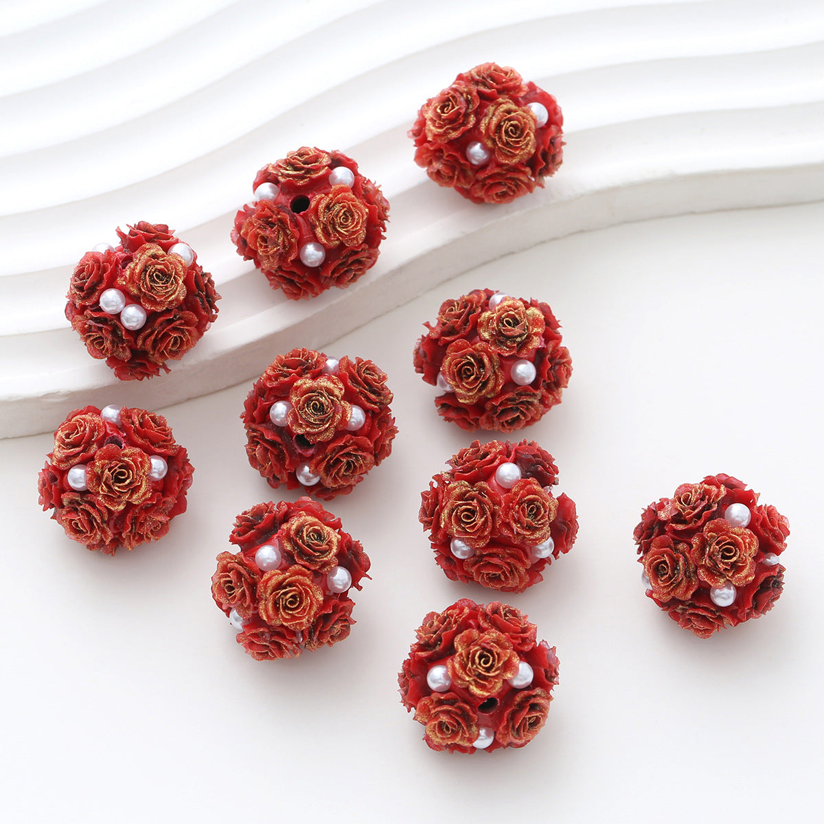 Embellished Flower Cluster Clay Beads 20mm Gradient Rose 10pcs 46
