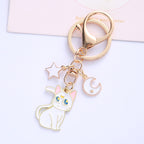 Enamel Moon Cat Keychain with Crescent Moon and Star Charm Alloy 4