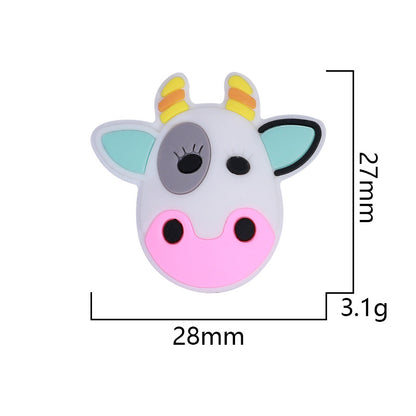 Silicone Focal Beads Cow Face Pastel Color Matte Finish 20pcs 3