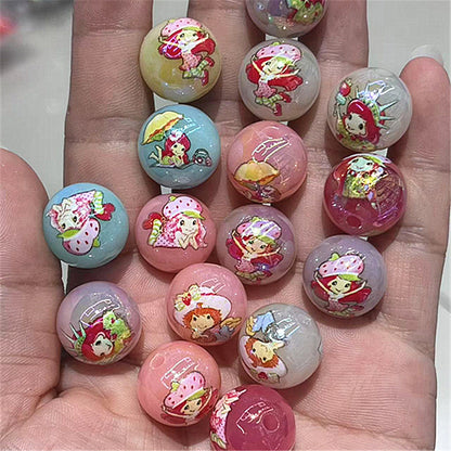 Plating Round Acrylic Beads 16mm Strawberry Girl Design 100pcs 3