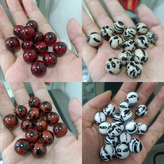 Leopard Dotted Resin Beads 10/12/16mm Glossy Mixed Colors 100pcs
