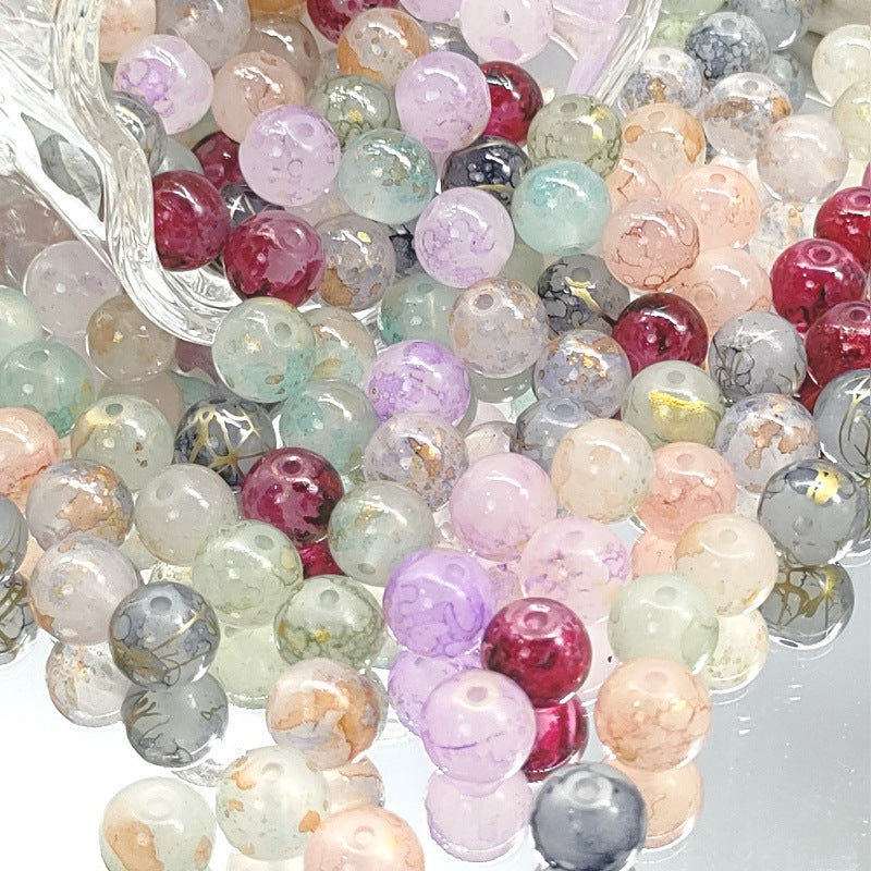 Frosted Round Glass Beads 8mm Marbled Soft Matte Gold Veining 50pcs 2
