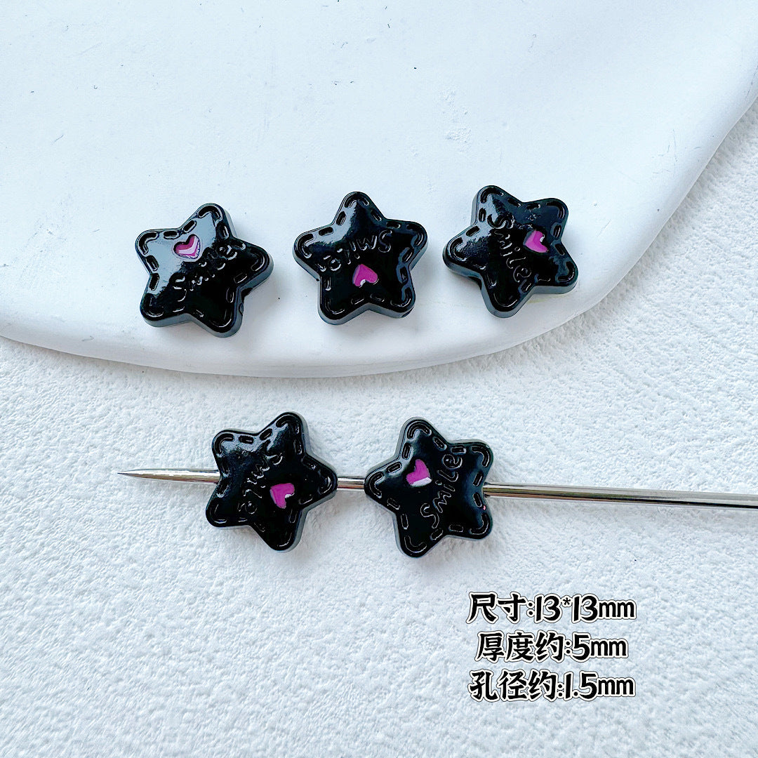 Star and Strawberry Heart Metal Beads Glossy Painted Colorful 10pcs 14