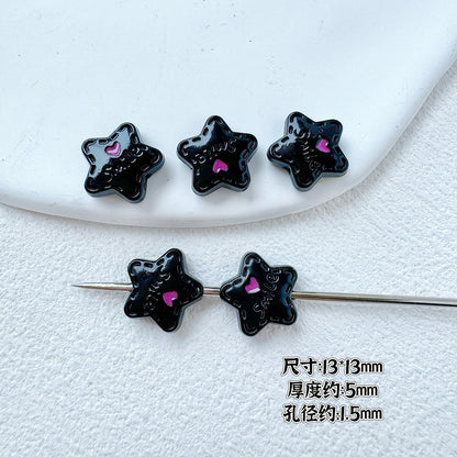Star and Strawberry Heart Metal Beads Glossy Painted Colorful 10pcs 14