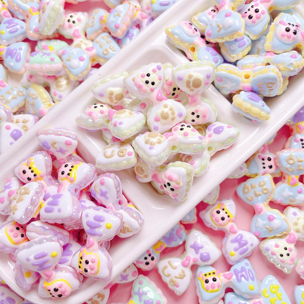 Hand Painted Hi Bow Acrylic Beads 20mm 33mm Pastel Colors 5pcs