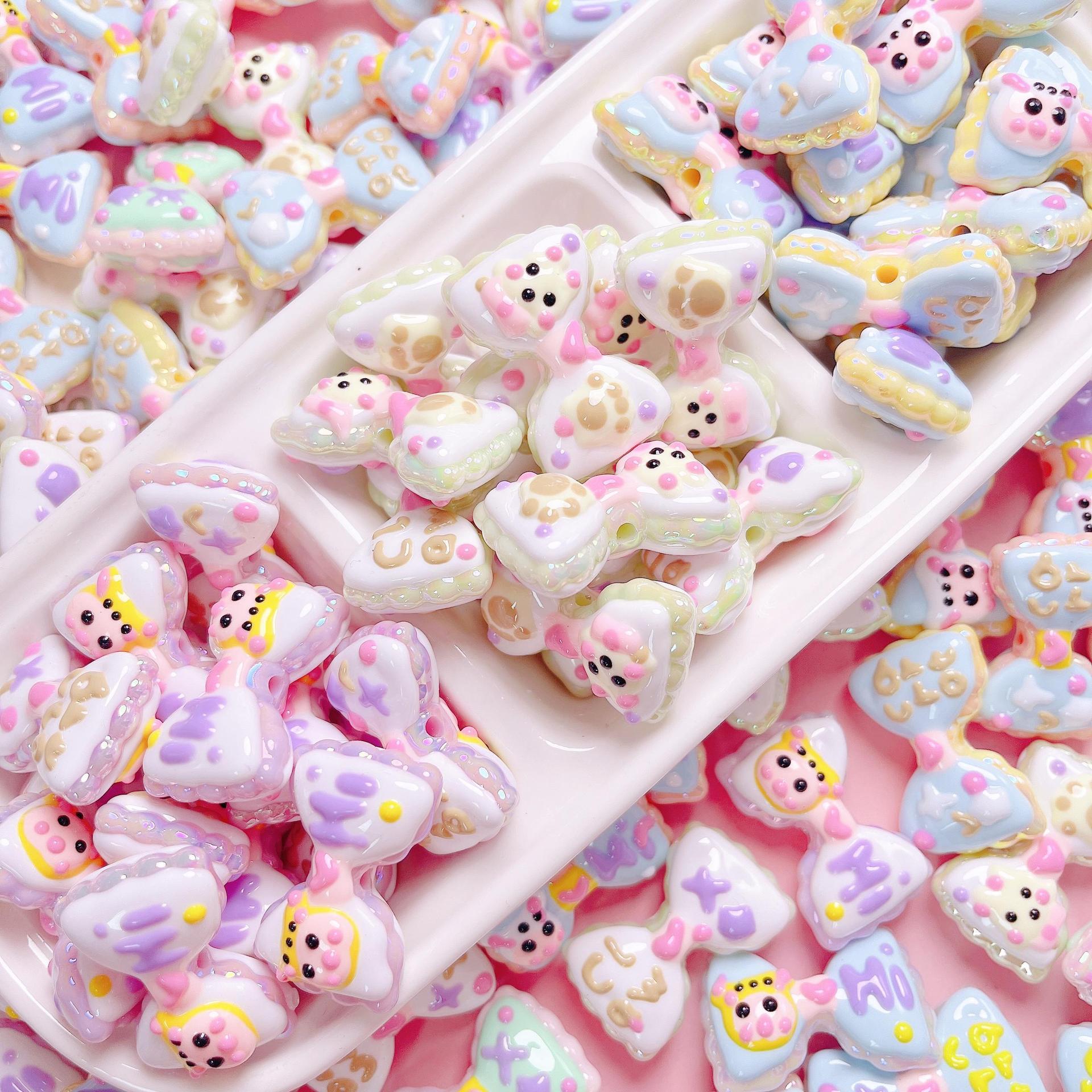 Hand Painted Hi Bow Acrylic Beads 20mm 33mm Pastel Colors 5pcs