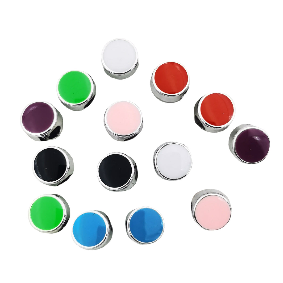 Flat Round Acrylic Beads 12mm Glossy Mixed Colors Silver Frame 50pcs 5