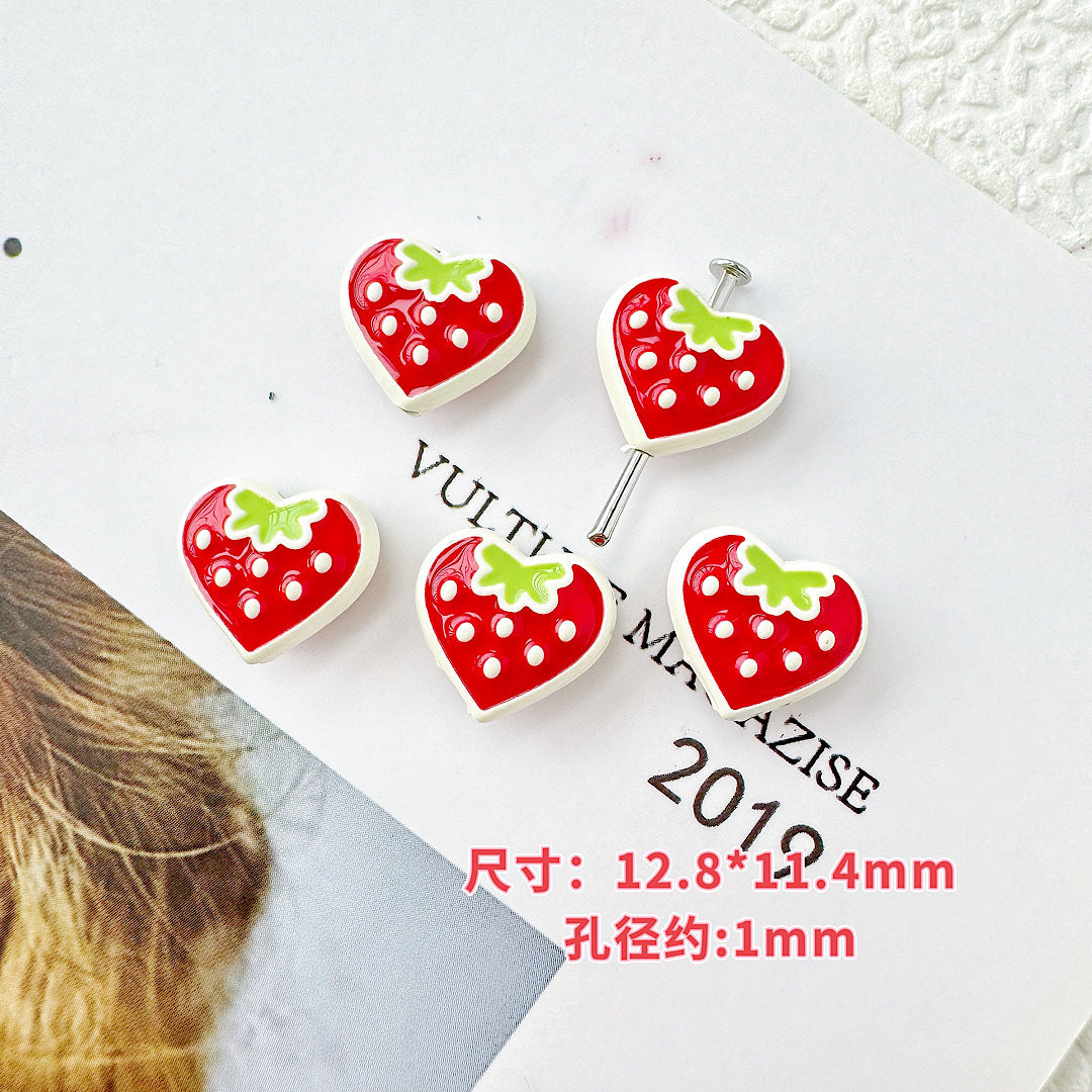 Star and Strawberry Heart Metal Beads Glossy Painted Colorful 10pcs 15
