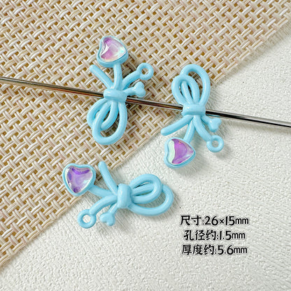 Dotted Bow Metal Beads 20mm Rhinestone Embedded Bow Metal Beads 26mm Painted 10pcs 17