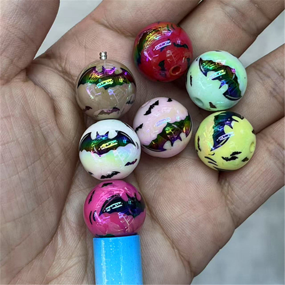 UV Plating Bat Acrylic Beads 16mm Halloween Colorful Printed 100pcs 2
