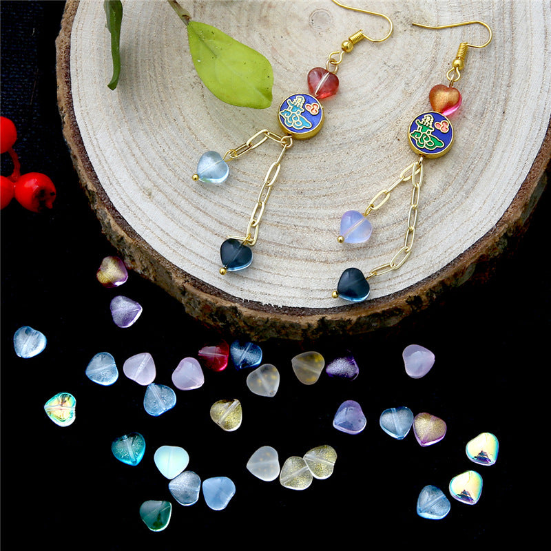 Heart Shape Glass Beads 8mm Frosted Iridescent Pastel 20pcs 2