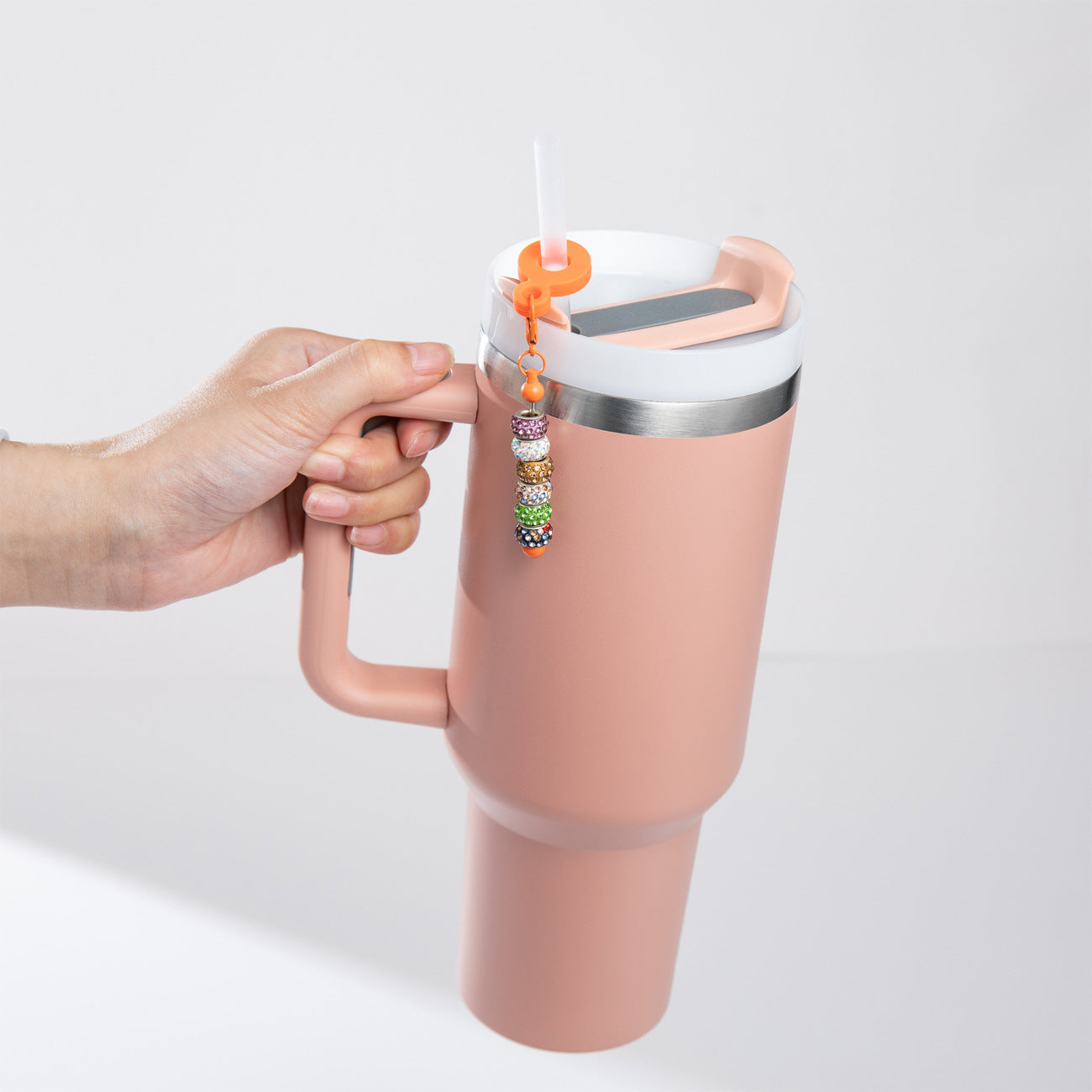 Beadable Silicone Tumbler Straw Holder Keychain Bar Colorful Metal Accent 3
