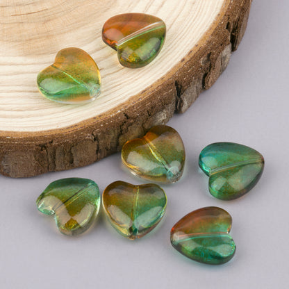 Colored Heart-Shaped Transparent Glass Beads 12mm 20pcs 14