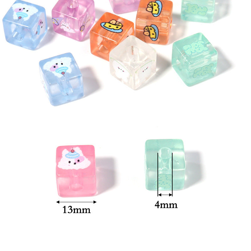 Cream Color Square Acrylic Beads 14mm Transparent 10pcs 2