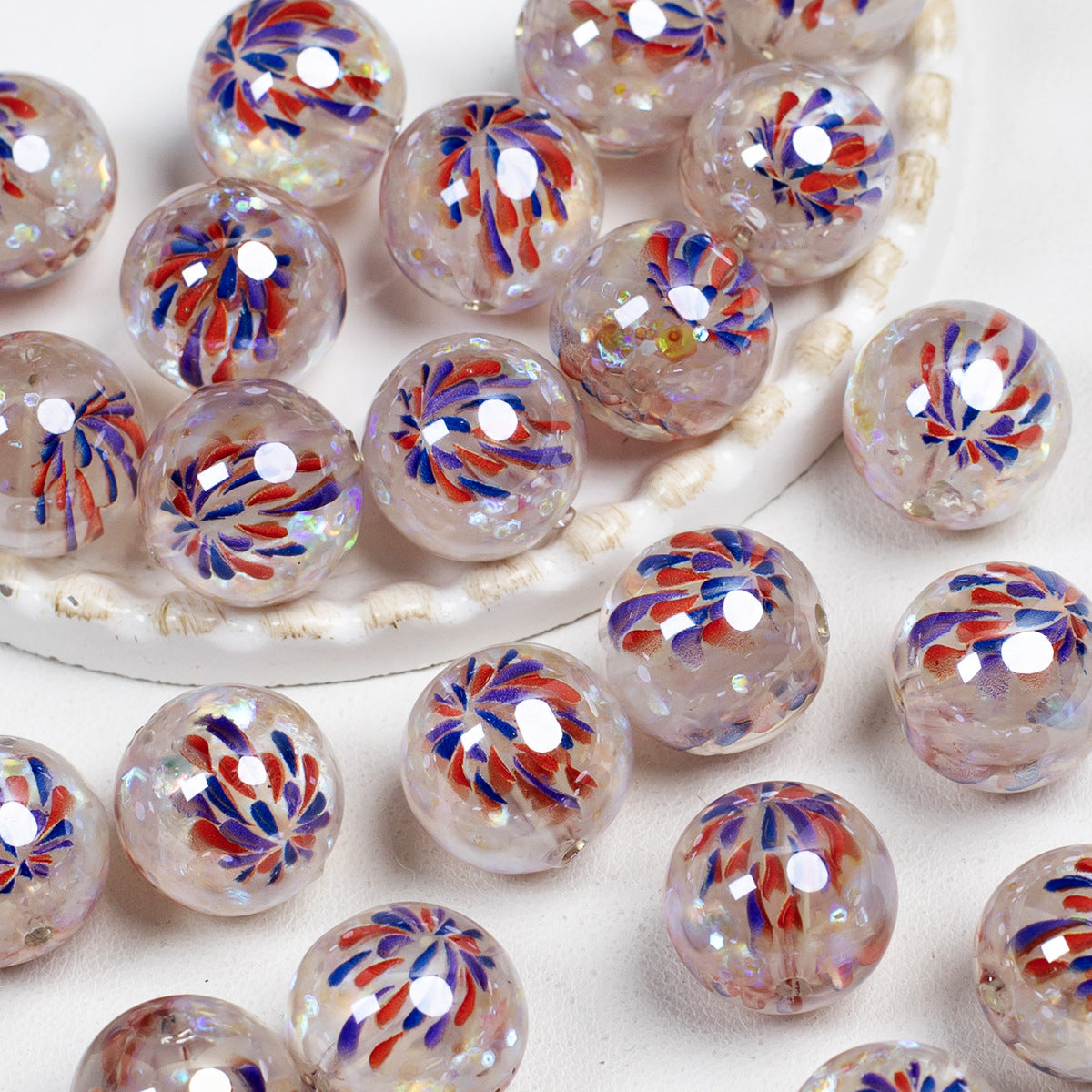 Luminous Fireworks Pattern Resin Beads 15mm Round 10pcs 12