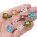 Frosted Square Glass Beads 12mm Hand-Painted Rose Design 4pcs 5