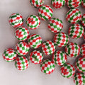 Christmas Bubblegum Beads 20mm Two Tone Rhombus Grid Red Green 10pcs
