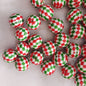 Christmas Bubblegum Beads 20mm Two Tone Rhombus Grid Red Green 10pcs