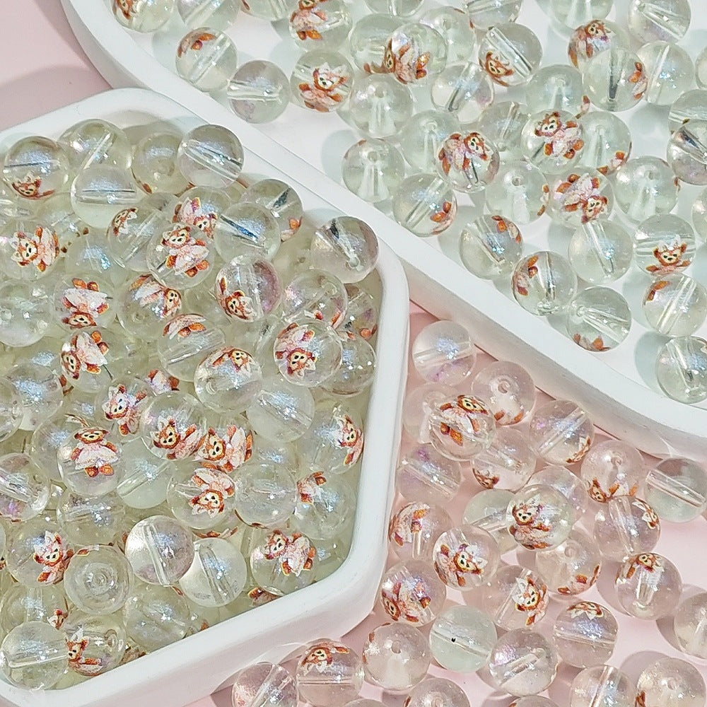 Transparent Round Glass Beads 10mm Cartoon Character Printing 100pcs 11