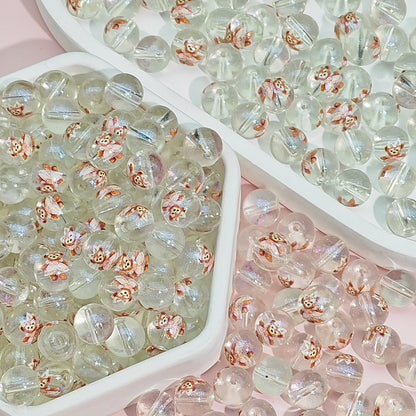 Transparent Round Glass Beads 10mm Cartoon Character Printing 100pcs 11