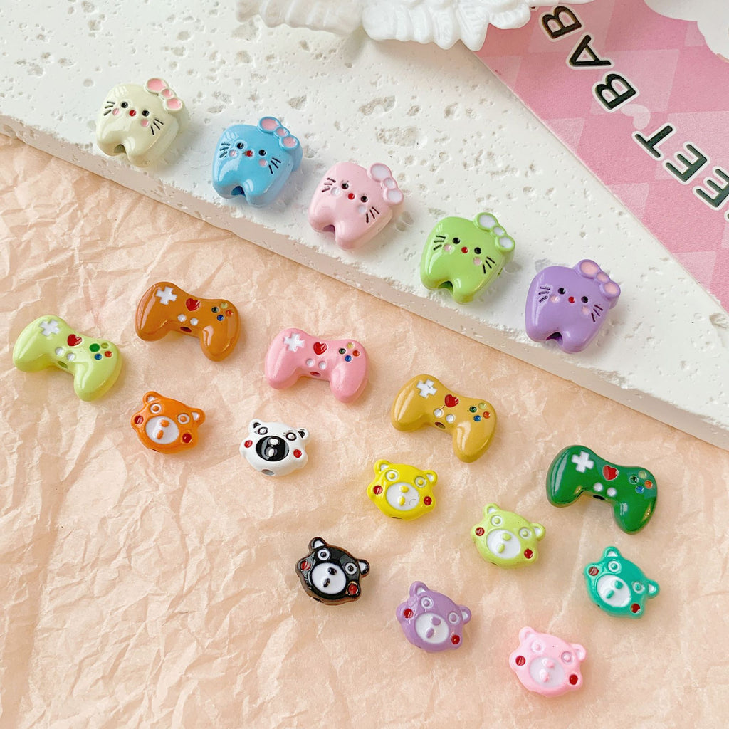 Teddy Bear and Game Controller Metal Beads Painted Alloy 10pcs