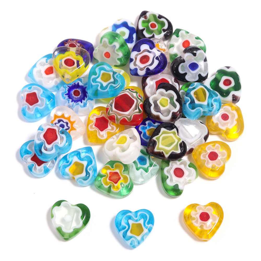 Multi Shaped Millefiori Glass Beads 7-11mm Colorful Glossy 20pcs 12