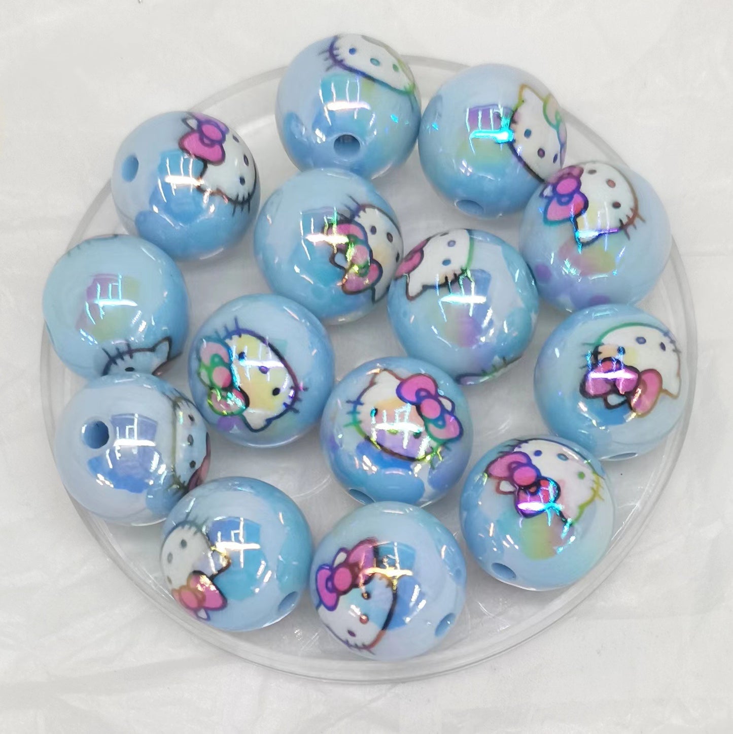 UV Plating Round Acrylic Beads 16mm Hello Kitty Printed 100pcs 9