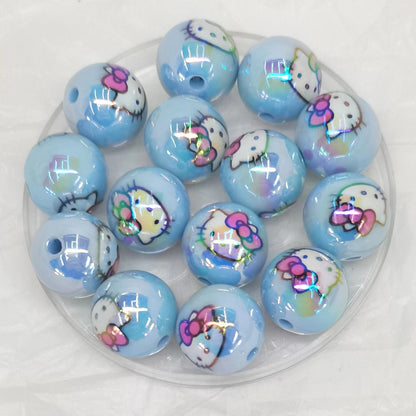 UV Plating Round Acrylic Beads 16mm Hello Kitty Printed 100pcs 9