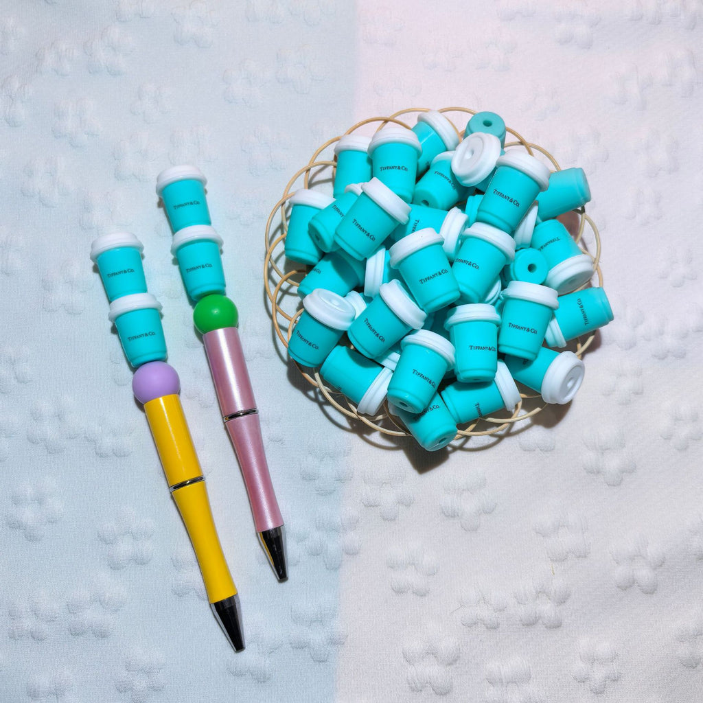 Silicone 3D Focal Beads Fresh Blue Cup Front Facing 20pcs 6