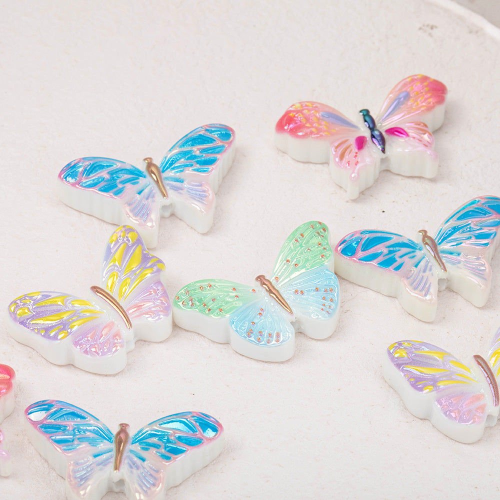Glossy Polka Dotted Butterfly Resin Beads 30mm Pastel Colors 50pcs 5