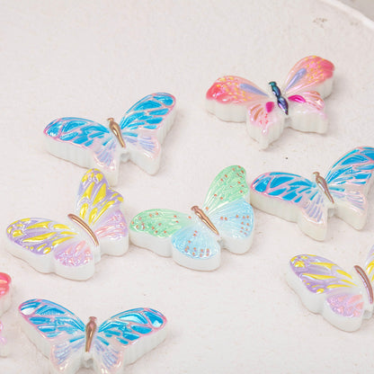 Glossy Polka Dotted Butterfly Resin Beads 30mm Pastel Colors 50pcs 5