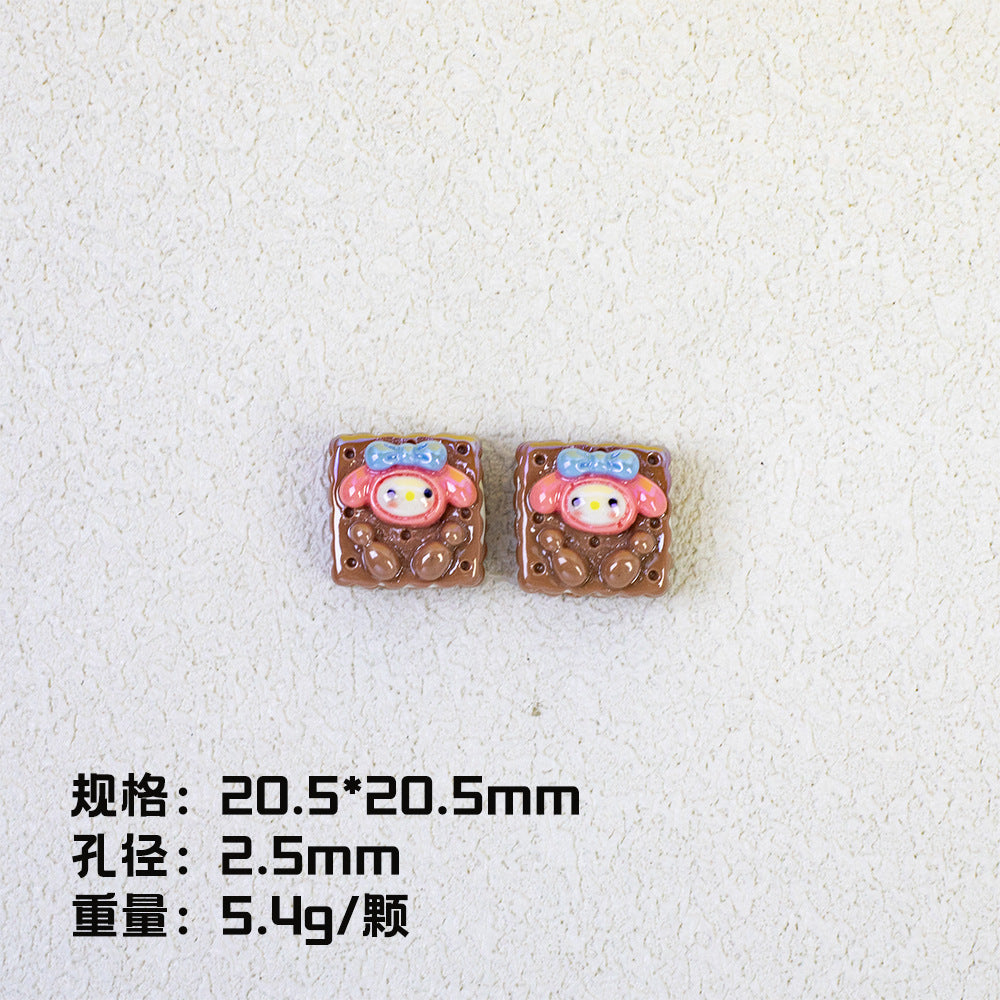Cartoon Square Resin Beads 20mm Glossy Colorful 10pcs 10