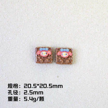 Cartoon Square Resin Beads 20mm Glossy Colorful 10pcs 10