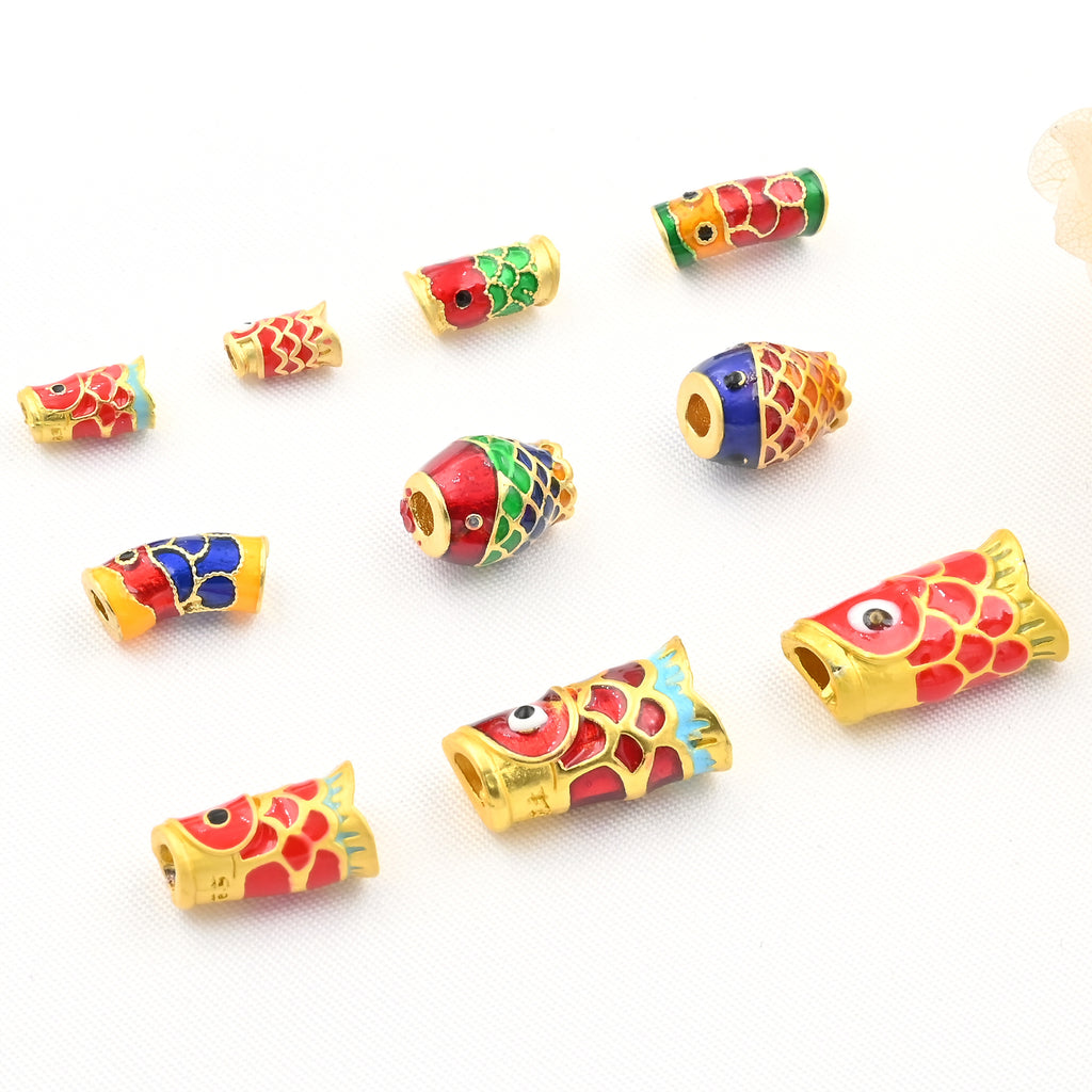 Brass Tube Metal Beads Colorful Koi Fish Enamel 10pcs 4