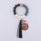 Silicone Bead Wristlet Keychain with Wood Tag and Leather Tassel MAMA 14