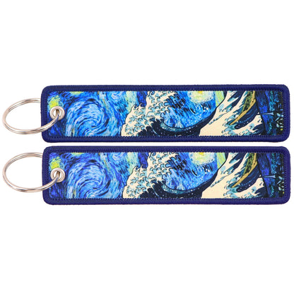 Double Sided Ukiyo Fabric Lanyard Keychain Japanese Motif 2pcs 16