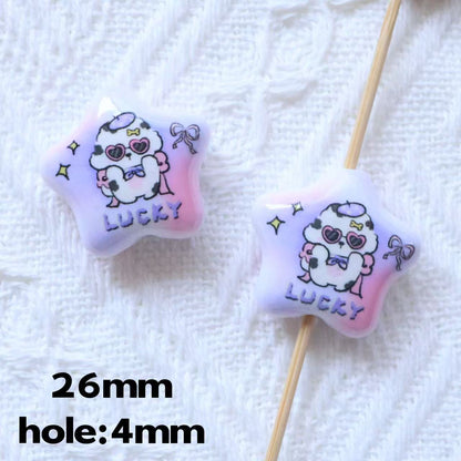 Animal Printed Star Acrylic Beads 26mm Pastel Colors 20pcs 9
