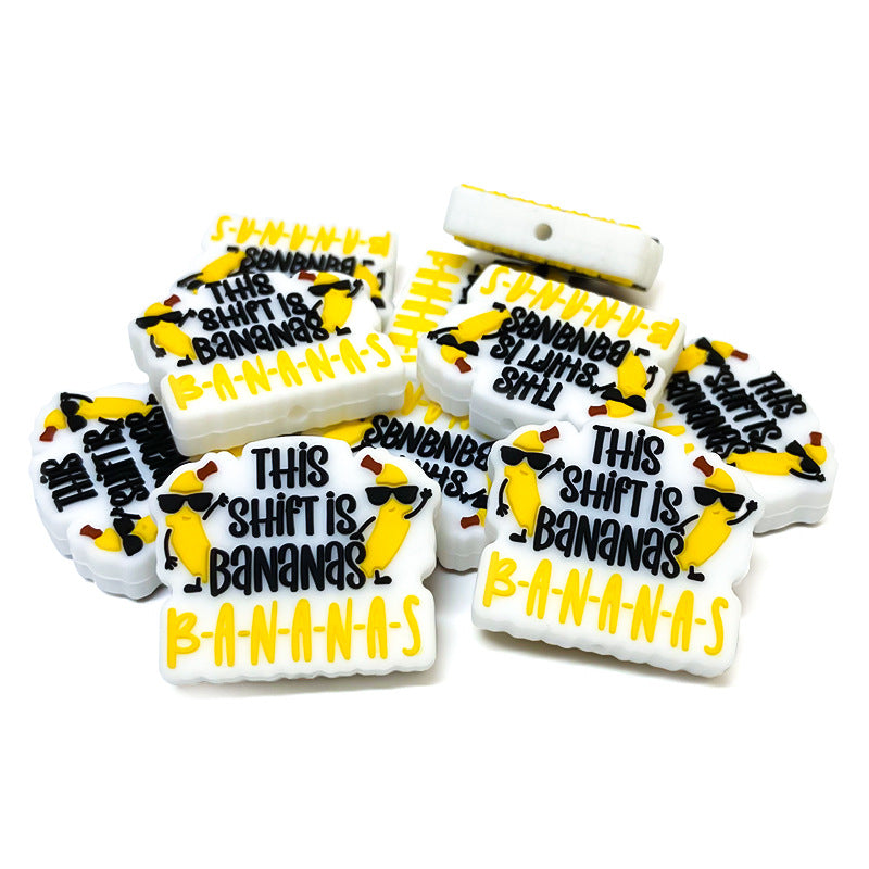 Silicone Focal Beads Banana This Shift Is Bananas Text Design 20pcs 4