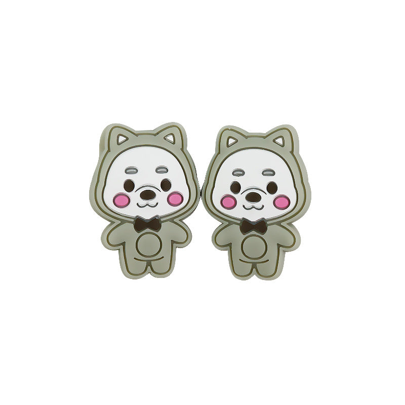 Silicone Focal Beads Little Bear Rosy Cheeks Bow Tie 20pcs 10