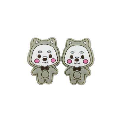 Silicone Focal Beads Little Bear Rosy Cheeks Bow Tie 20pcs 10