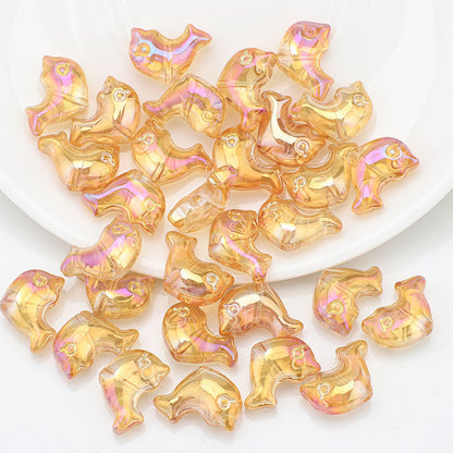 Plating 3D Dolphin Glass Beads 11x16mm Iridescent Colors 30pcs 13