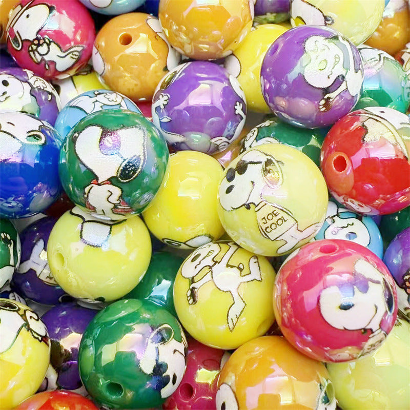 Plated Round Acrylic Beads 16mm UV Plating Snoopy Design 50pcs 5
