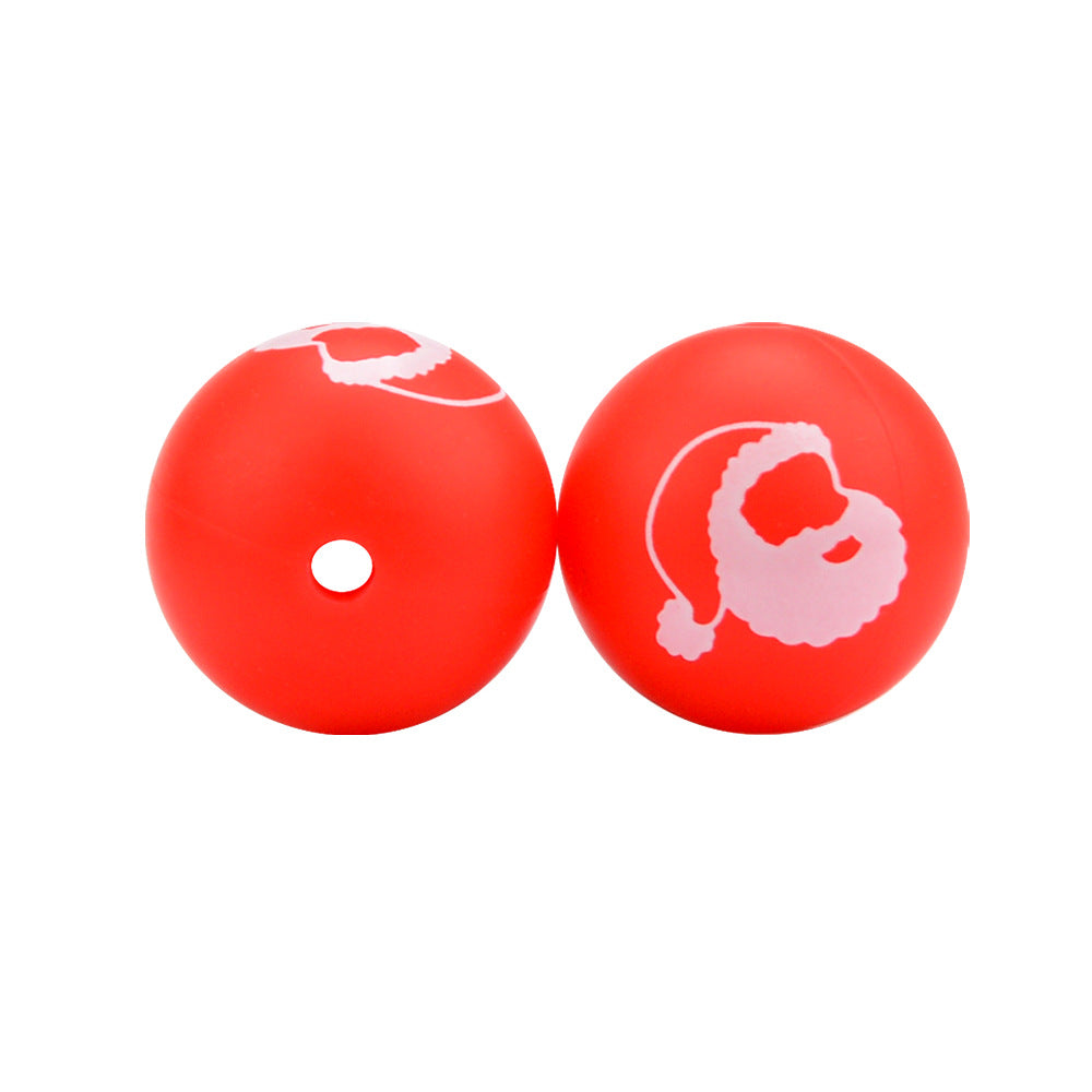 15mm Printed Christmas Silicone Beads Festive Holiday Designs 50pcs 8