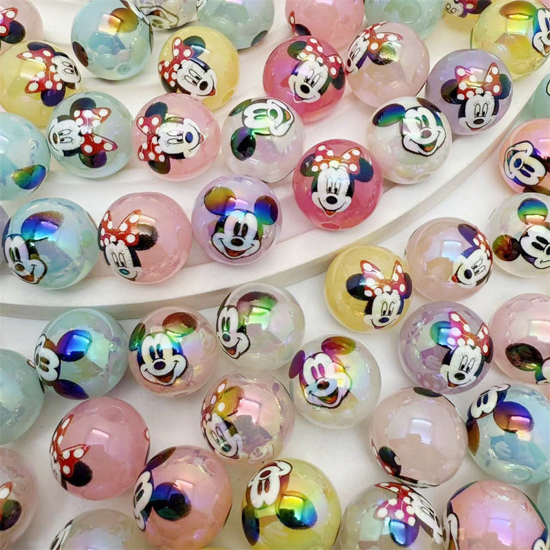 Jelly Color Mickey & Minnie Acrylic Beads 16mm Rainbow Shimmer 50pcs