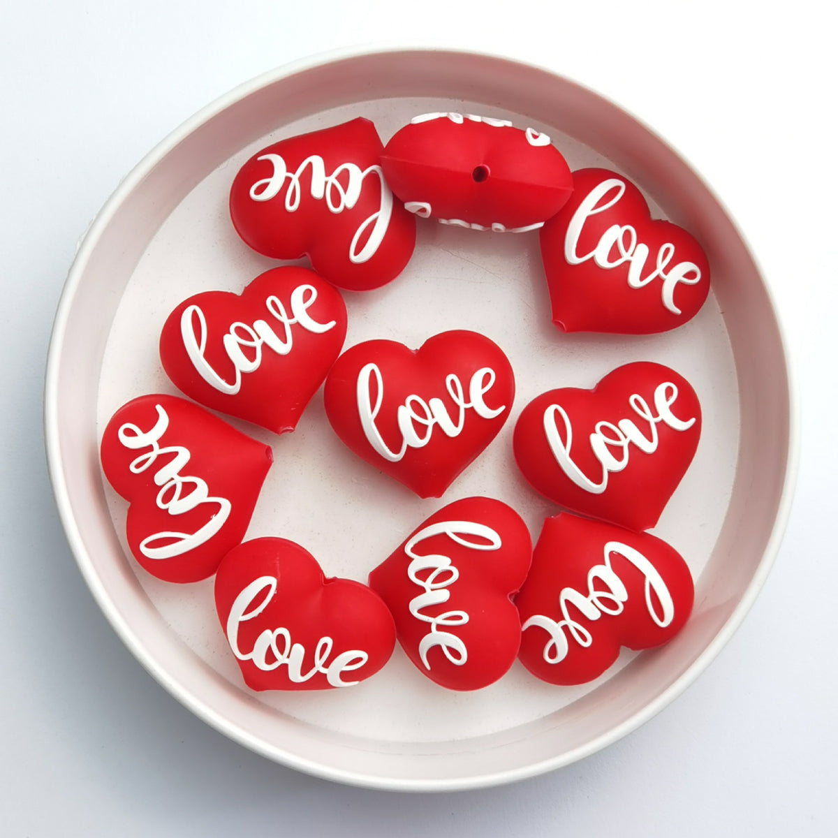 Silicone 3D Focal Beads Valentine Love Red Heart Script Front Facing 20pcs 4