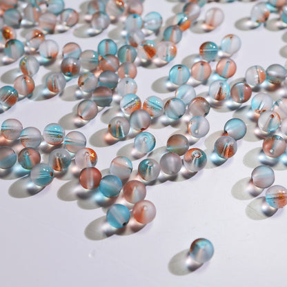 Frosted Round Glass Beads 10mm Soft Matte Finish Gold Flecks 50pcs 16