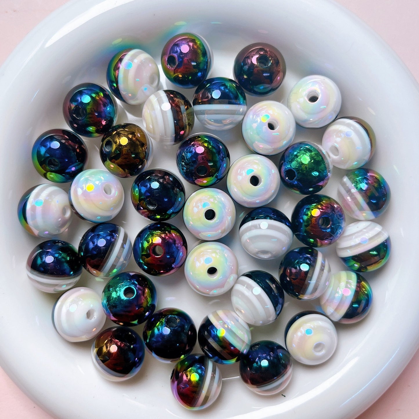 UV Plating Colorful Lollipop Striped Resin Beads 16mm 10pcs 10